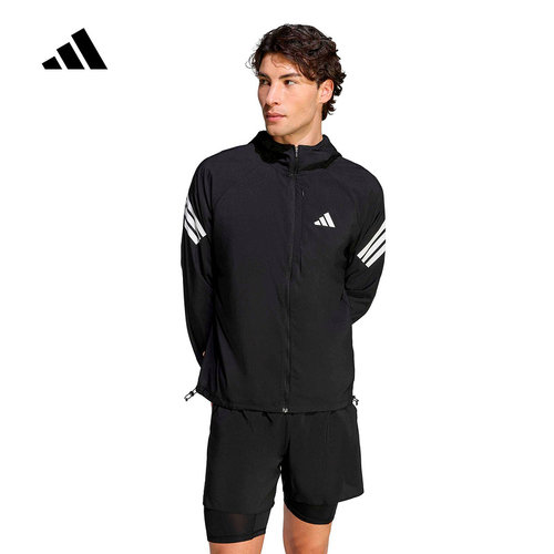 adidas阿迪达斯速干跑步运动连帽外套26春新款男梭织夹克 KQ8060