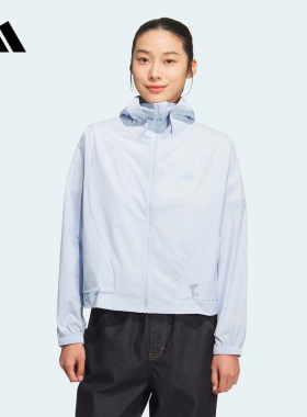 adidas阿迪达斯凉感早春连帽薄外套女短款轻感时尚梭织夹克KH2711