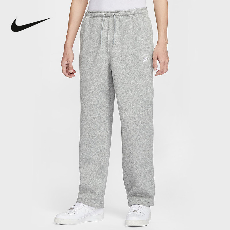 NIKE耐克男子加绒直筒裤25冬新款休闲刺绣灰色针织长裤IF0489-063