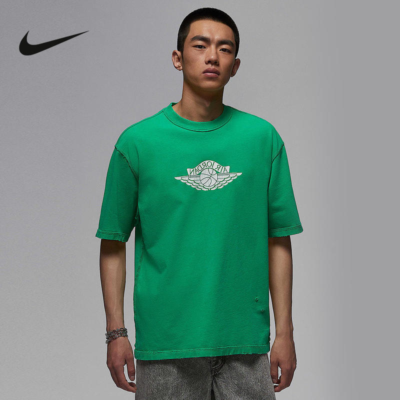 耐克男短袖Jordan夏飞翼水洗印花复古做旧透气针织T恤IB3131-324