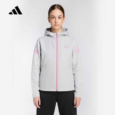 adidas阿迪达斯女中大童连帽收腰外套2026春健身梭织夹克 KG5962