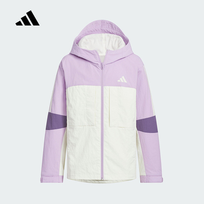 adidas阿迪达斯男小童梭织外套拼色运动服连帽休闲夹克KS0648