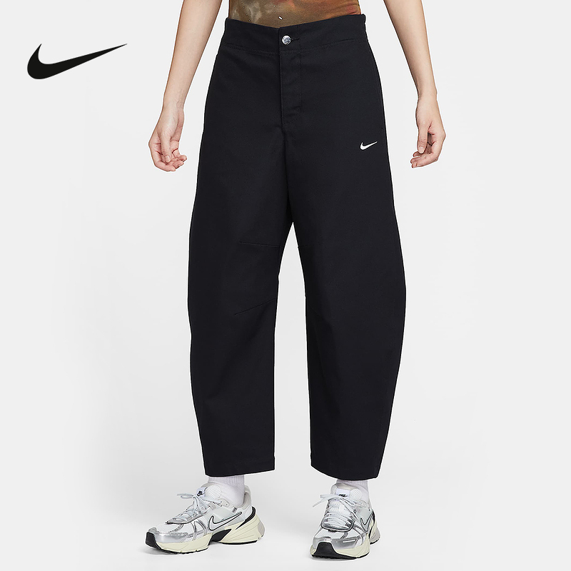 NIKE耐克女裤棉质九分裤冬季刺绣小勾厚实梭织休闲长裤HV2087-010