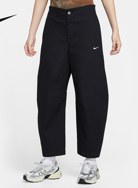 NIKE耐克女裤棉质九分裤冬季刺绣小勾厚实梭织休闲长裤HV2087-010