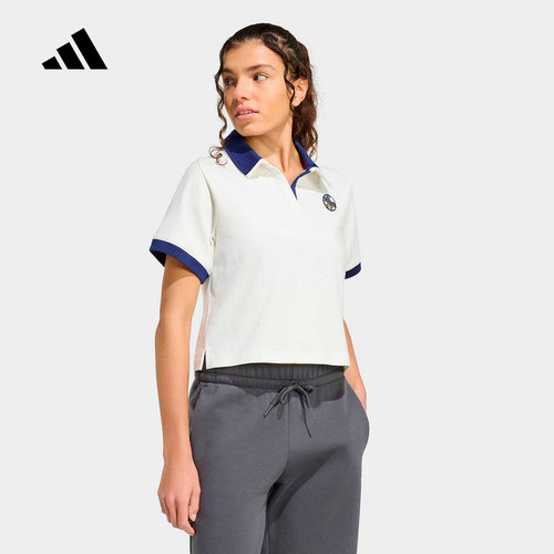 adidas阿迪达斯学院风翻领休闲半袖T恤2026夏女短袖POLOS衫KB7205