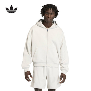 adidas阿迪达斯三叶草白色全拉链开衫夹克2026春男连帽外套KD3924