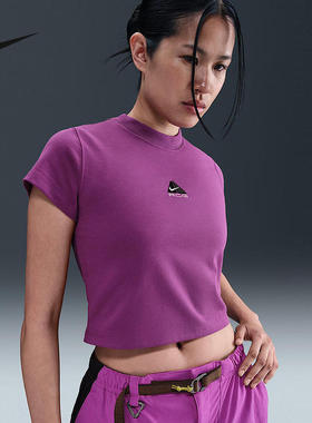 Nike耐克ACG短袖女夏新款刺绣高腰短款修身紫色运动T恤HM6085-505