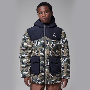 保暖舒适连帽羽绒服HQ7095 NIKE耐克大童夹克外套撞色2024冬季 222