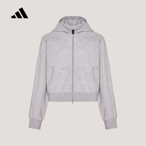 adidas阿迪达斯轻柔雅连帽外套2026秋女舒适简约针织夹克 KX0211