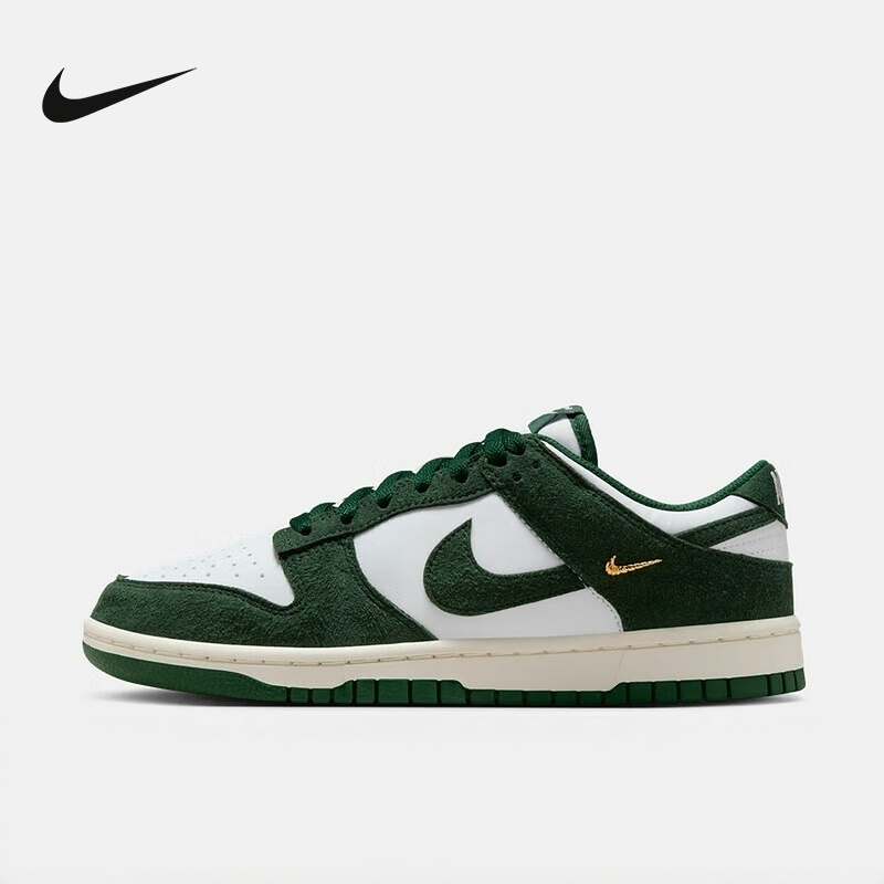 耐克女鞋秋新款运动鞋DUNK低帮复古白绿翻毛皮休闲板鞋IB4417-100