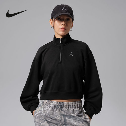 NIKE耐克卫衣女秋冬半拉链短款高领加绒休闲运动套头衫DQ5768-667