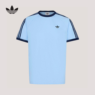 adidas阿迪达斯三叶草经典半截袖2026春男三条纹短袖T恤 KG6323