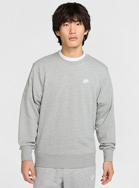 Nike耐克男子针织毛圈经典刺绣小标黑色套头衫圆领卫衣FN3889-063