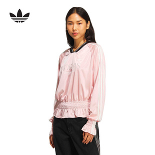 adidas阿迪达斯三叶草抽褶针织宽松球衣T恤白色女长袖上衣 KS2879