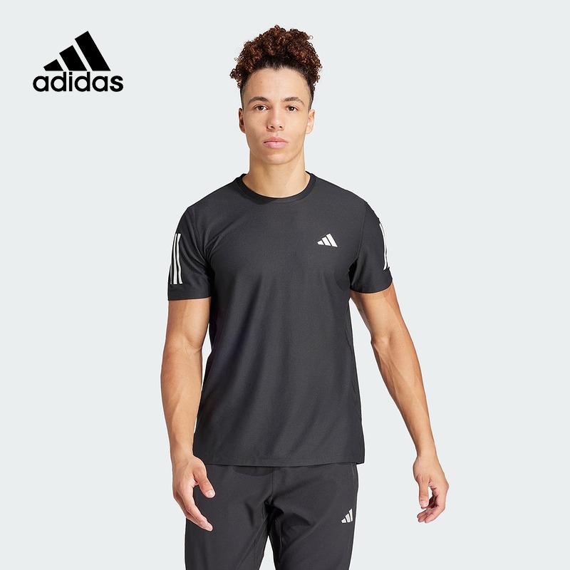 Adidas阿迪达斯男T恤夏季三条纹白色运动休闲圆领短袖上衣IC9336