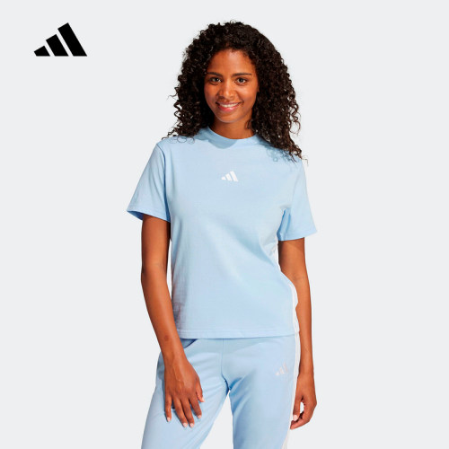 adidas阿迪达斯条纹棉质运动休闲圆领上衣2026夏女短袖T恤 JD0844