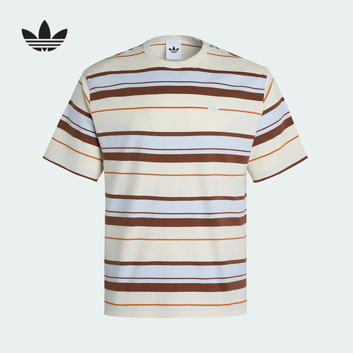 adidas阿迪达斯三叶草2026夏男条纹宽松运动短袖T恤上衣 KX1267