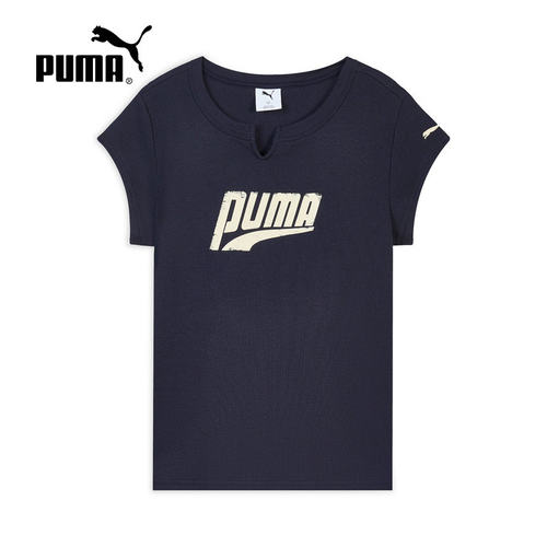 PUMA彪马夏季新款女士复古修身印花休闲上衣运动短袖t恤638607-87
