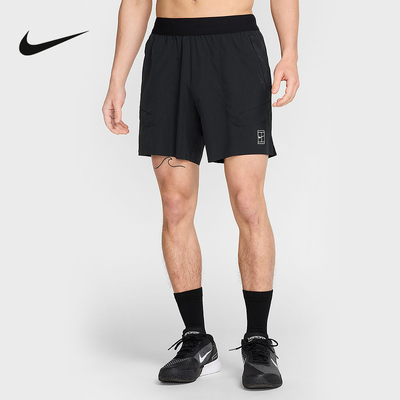 耐克NIKE DRI-FIT男子速干透气轻盈网球短裤黑色运动裤FZ6914-