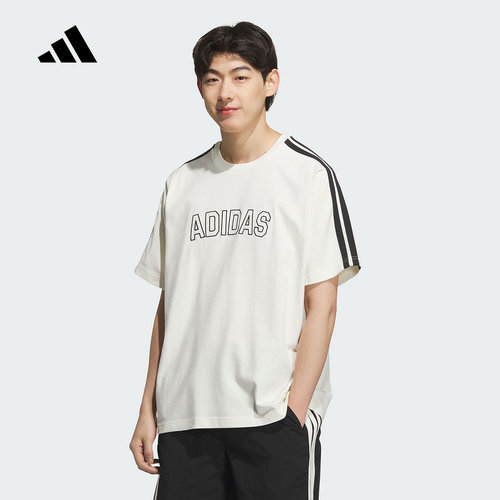 adidas阿迪达斯男棉运动休闲短袖三条纹T恤宽松舒适2025秋 KC2837