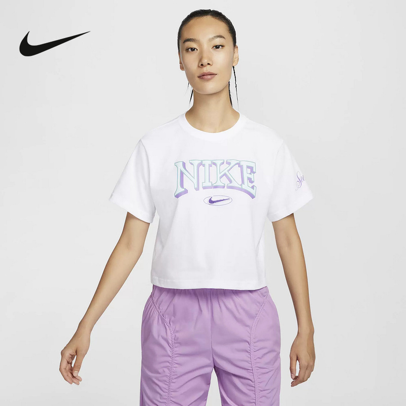 Nike耐克女子短款T恤夏季新款宽松休闲运动大LOGO短袖FZ2856-100