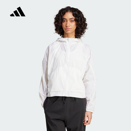 adidas阿迪达斯可收纳风衣外套秋女短款宽松梭织夹克 JC5115