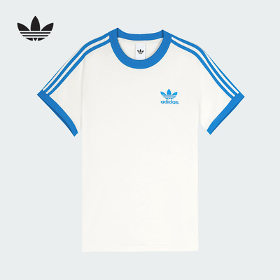 adidas阿迪达斯2025夏经典半袖男三条纹短袖T恤蓝色KR0291