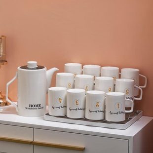 大号家用客厅分冷水壶水杯数字陶瓷具水凉水壶 待客区杯架杯子套装