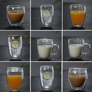 带盖玻璃水杯简约可爱咖啡杯家用带把奶茶杯手子耐热防烫双层隔热