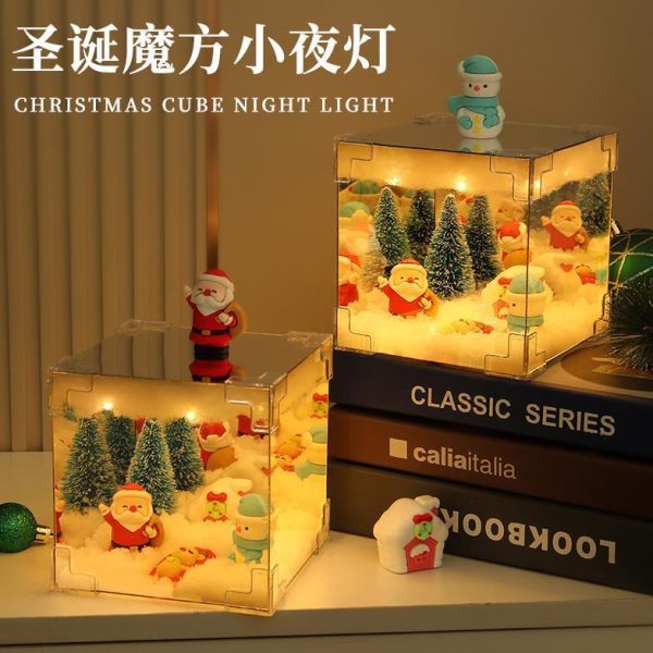 2025年圣诞节装饰品圣诞节魔方小夜灯老人雪人装饰小夜灯桌面摆件