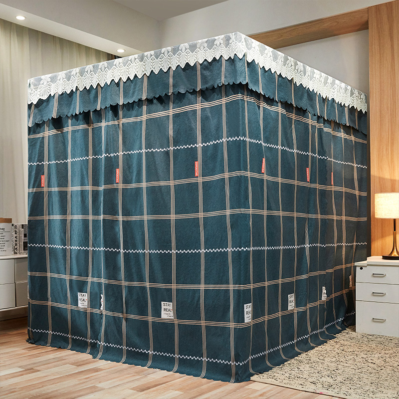 物理遮光布床帘蚊帐一体式含支架全封闭床幔1.M5米1.8m双人床家用