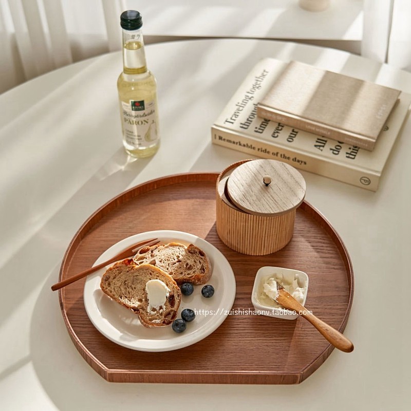ins风木质托盘 家用水果餐盘实木茶具水杯日式拍照V道具桌面收纳