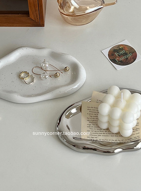 ins北欧轻奢不规则q香薰托盘首饰展示盘玄关收纳盘陶瓷装饰摆件
