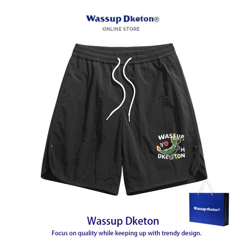 WASSUPDKETON宽松冰丝裤速干裤运动短裤男时尚印花夏季休闲五分裤