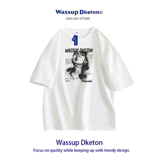 WASSUP DKETON夏季短袖忧郁少女印花T恤男青少年宽松纯棉圆领上衣