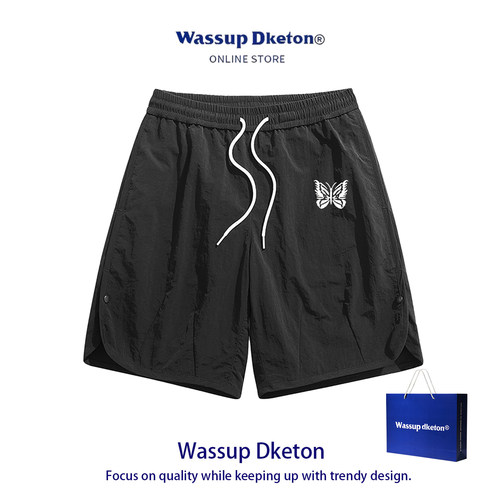 WASSUPDKETON宽松冰丝裤速干裤运动潮牌短裤男女士夏季休闲五分裤