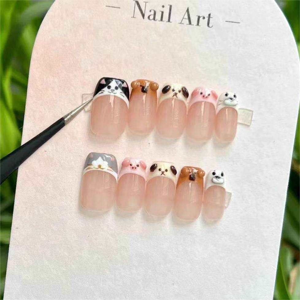 纯手工穿戴甲超萌小猫小狗法式美甲短款高级可爱显白裸色学生辣妹,彩妆/香水/美妆工具,穿戴甲/甲片,淘宝优惠券,粉丝福利购,淘宝优惠卷