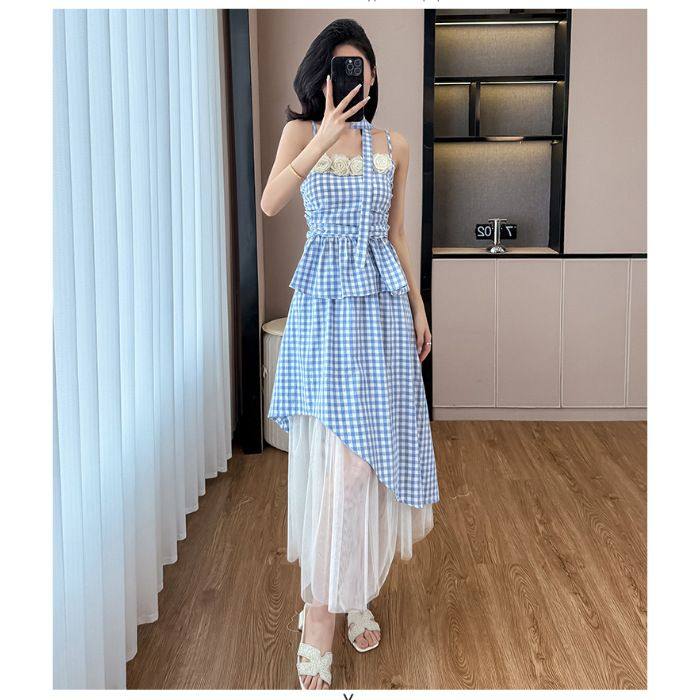 绝美出游度假风套装裙吊带抹胸花朵格子上衣设计感不规则半身裙女,女装/女士精品,大码套装,淘宝优惠券,粉丝福利购,淘宝优惠卷