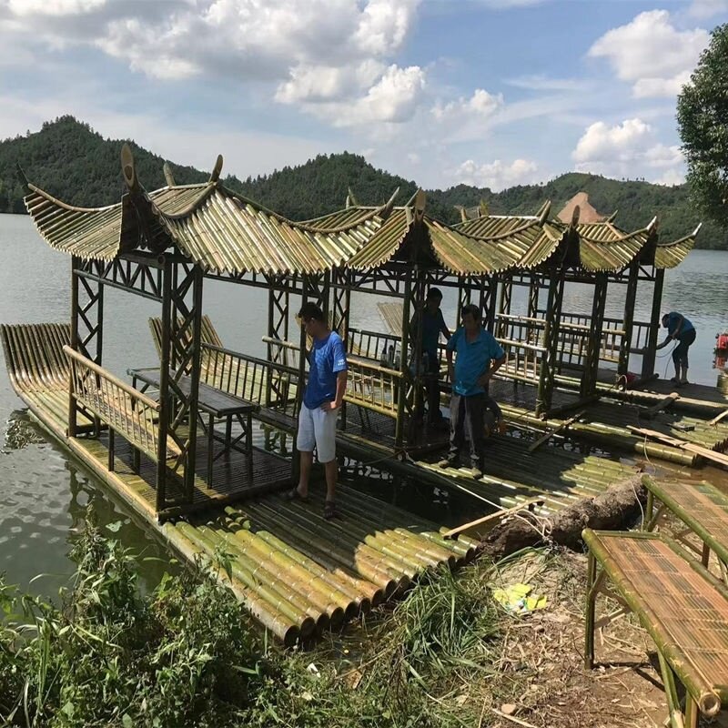 竹筏竹排船漂流船打卡划艇配件塑料管排管景区游览观光车船钓网红