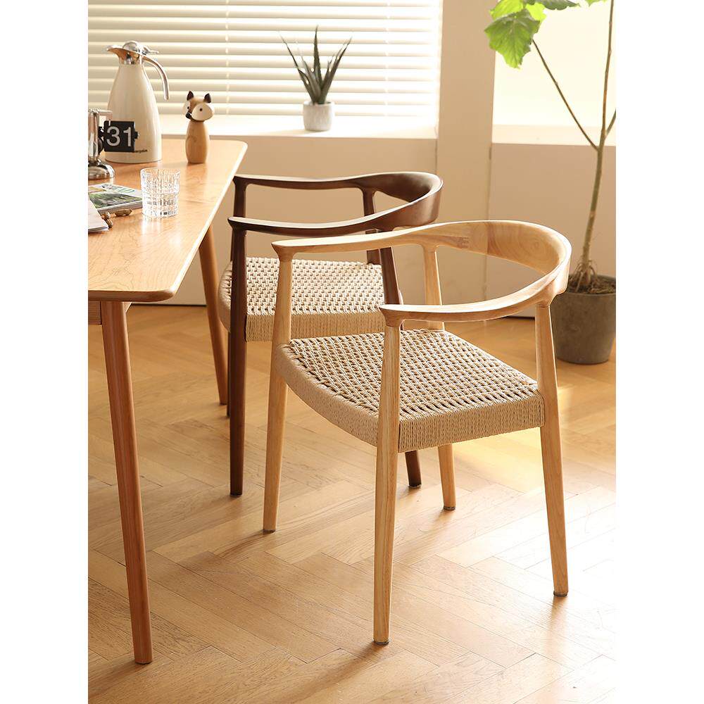 复古实木肯尼总统椅家用迪藤餐编牛角靠背扶手黑胡书桌肯尼迪总桃