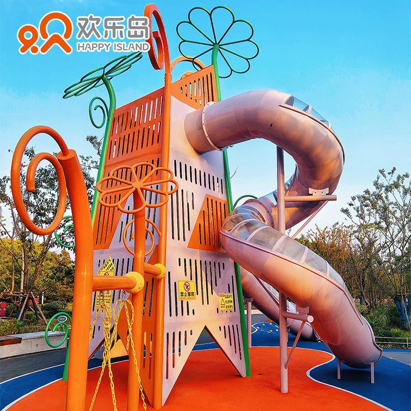 小区不锈钢组合滑梯设计房地产售楼部户外无动力乐园规划游乐设备