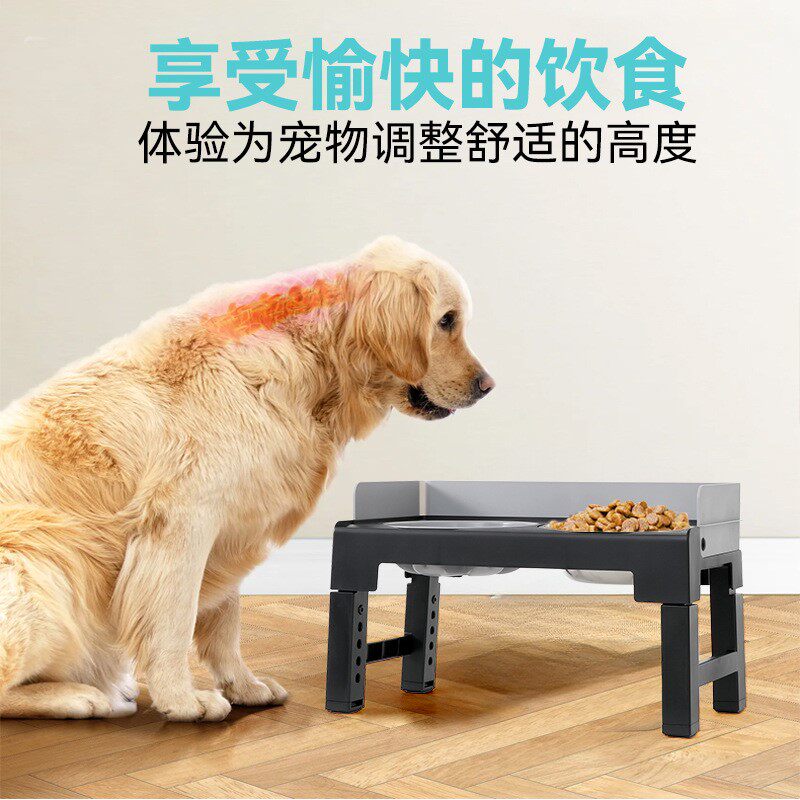 新款高架升降调节宠物不锈钢碗大型犬双碗狗喂食器折叠碗狗盆食具