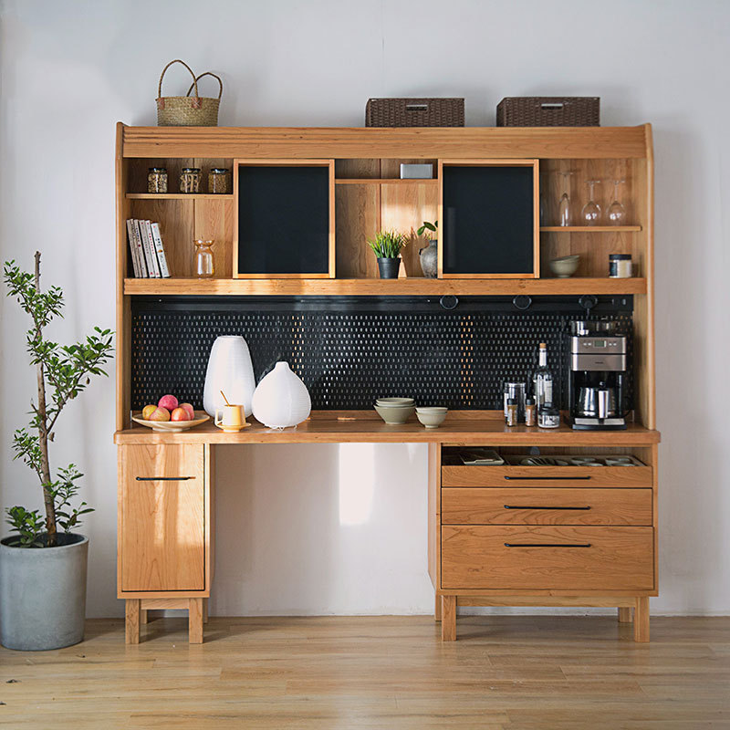北欧全实木餐边柜一体靠墙高柜酒柜客厅储物柜置物柜樱桃木收纳柜