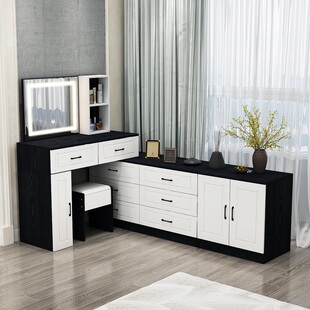 N5梳妆台灰色简约经济型卧室客厅欧式电视柜伸缩带灯黑白化妆桌镜