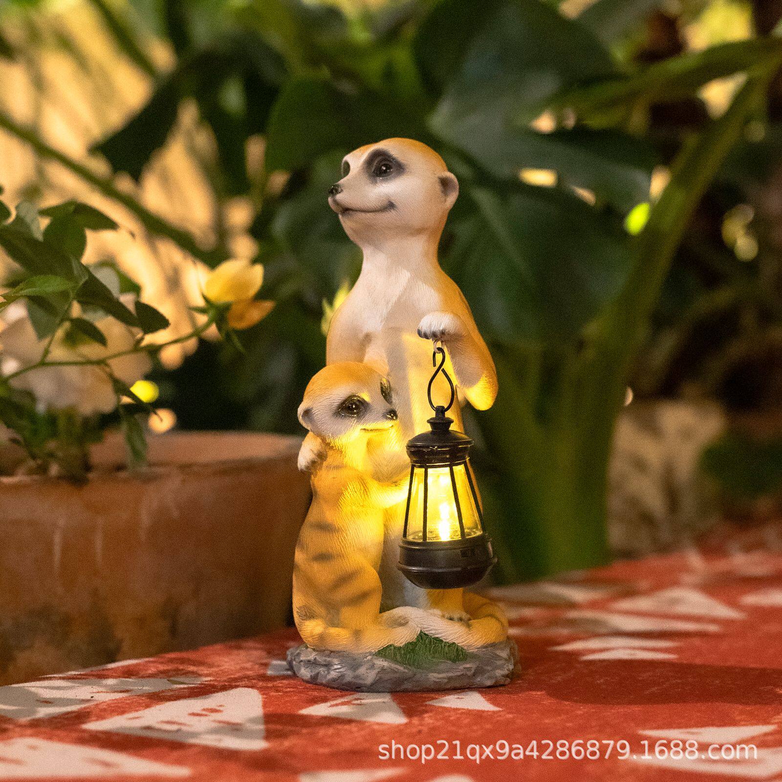 树脂仿真动物猫鼬景太阳能灯户外花园别墅园林景观庭院猫鼬装饰品