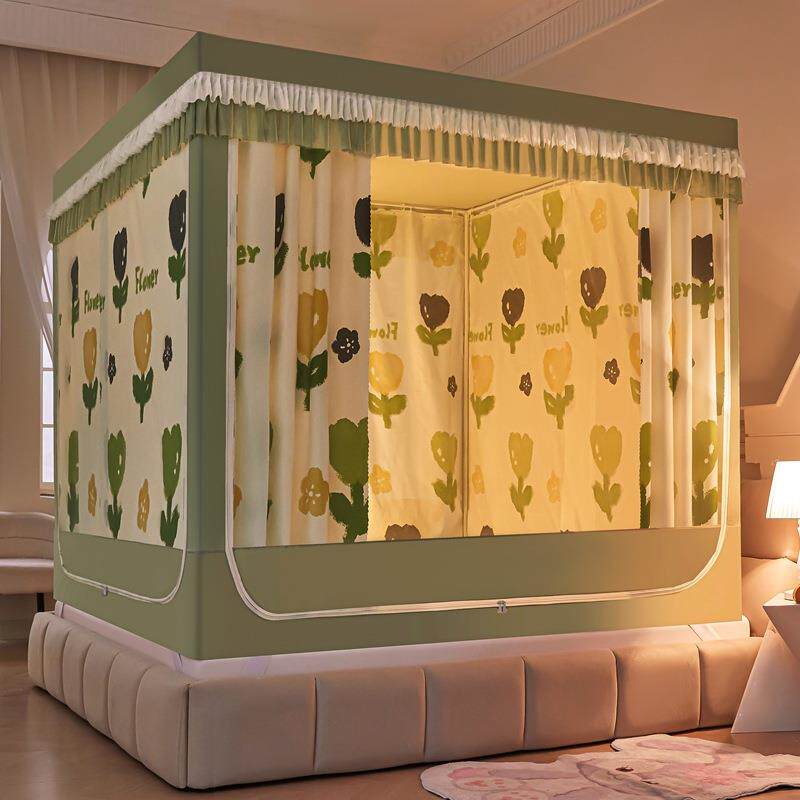 *新款坐床可拆卸全底遮光帘蚊帐儿童防摔拉链三开门床幔家用卧室