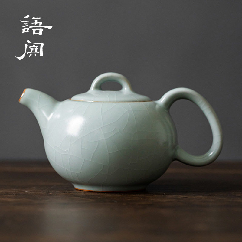 台湾丰子汝窑茶壶汝瓷手工单壶开片可养陶瓷茶具泡茶器家用冰裂釉