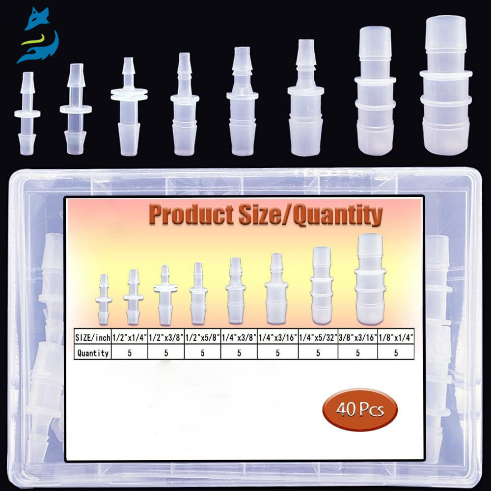 40 件塑料直通接头软管二通连接接头 塑料PP宝塔变径直通水管接头