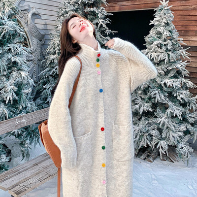 爆款首发毛衣裙女加厚秋冬半高领宽松型慵懒感外套针织开衫休闲