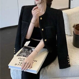外套女春款小香风外穿单排扣毛呢2025新款黑色短款西装上衣潮